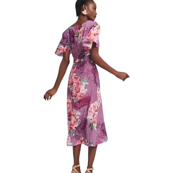 Anthropologie Purple Floral Midi Dress - Picture 8 of 9